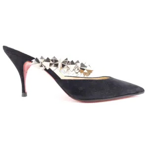 Christian Louboutin Black Suede Leather Spikey Strap Planet Choc 80 Mule - 39