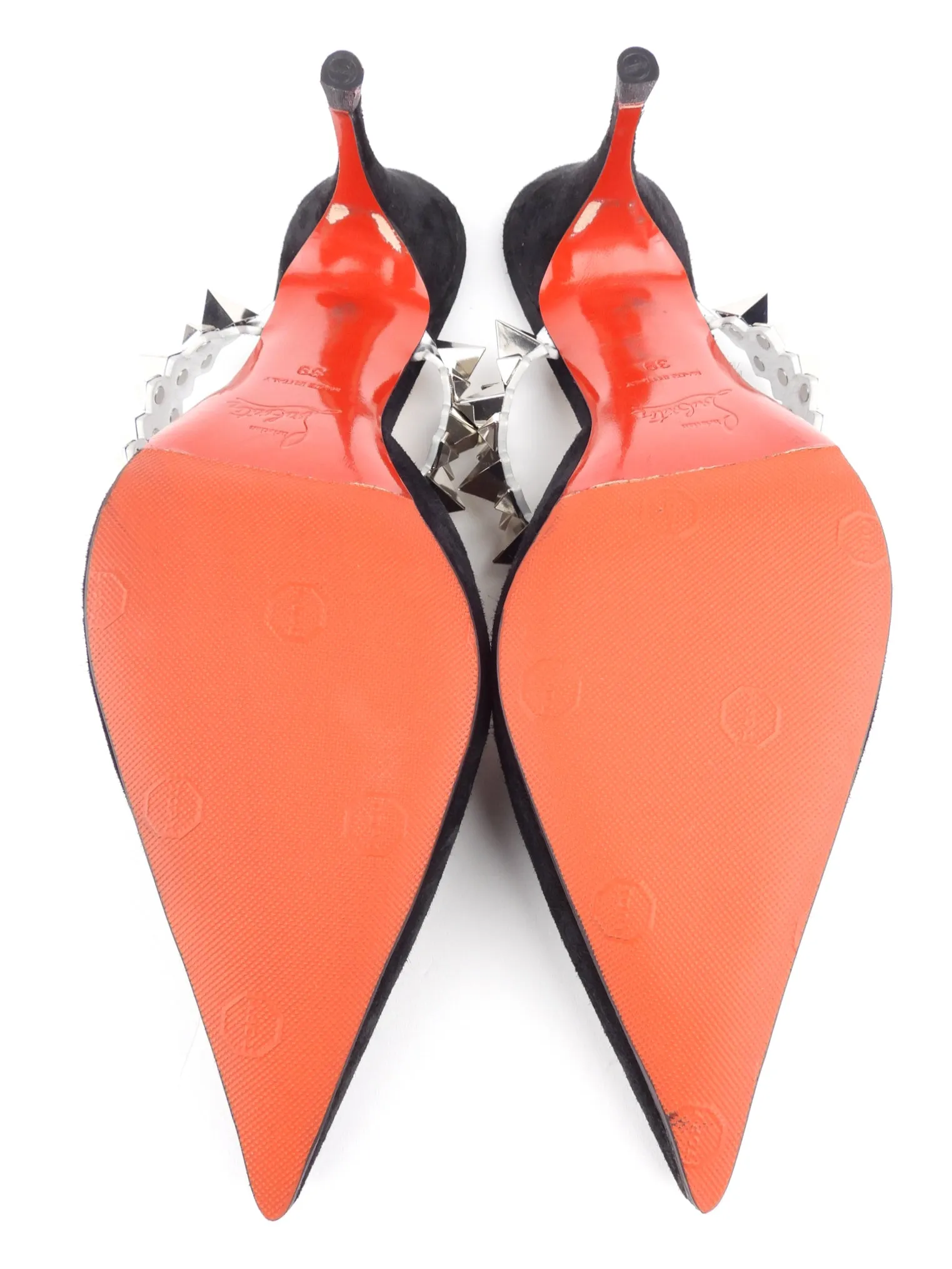 Christian Louboutin Black Suede Leather Spikey Strap Planet Choc 80 Mule - 39