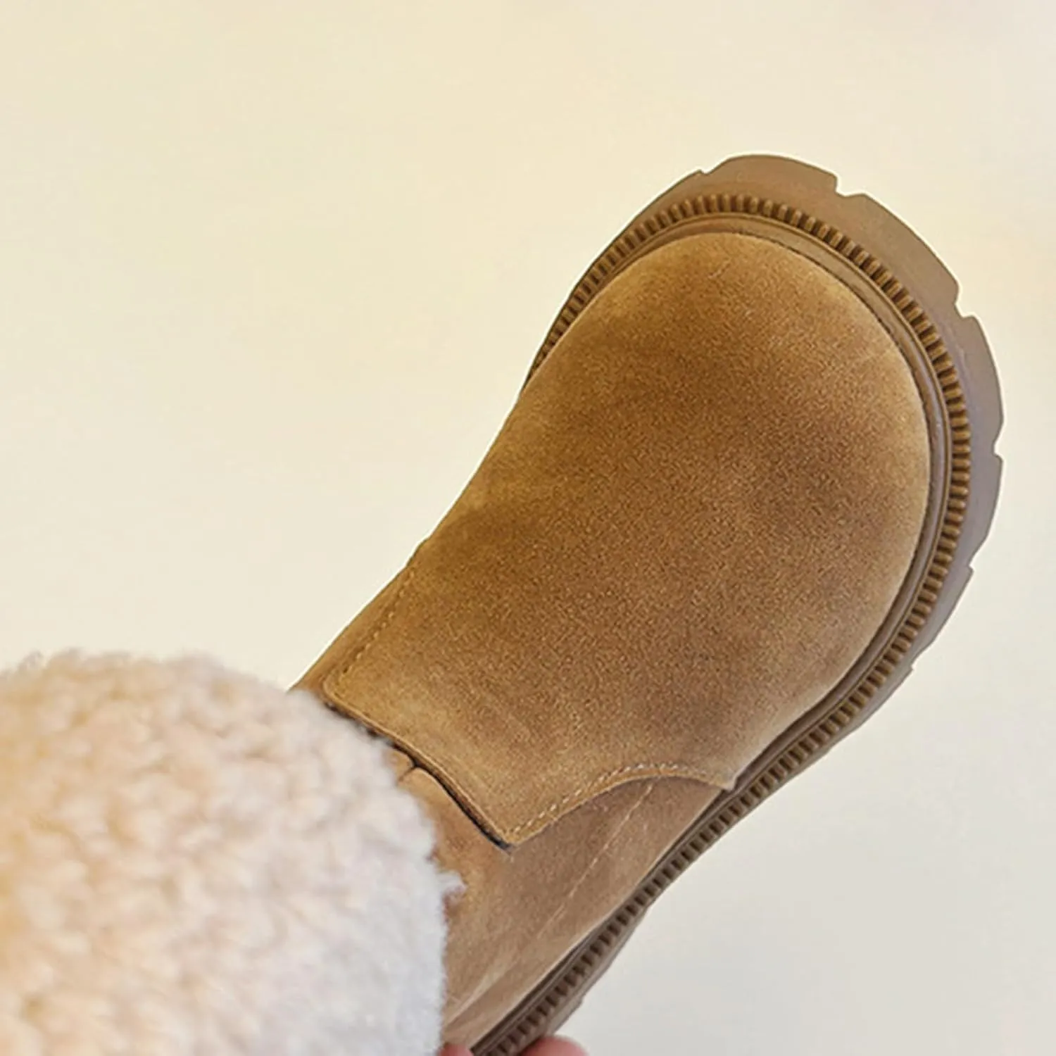 Chunky Heel Fleece Winter Boots for Girls Warm Comfortable Suede Snow Boots Fr Lined Mid Calf Boots Toddler Boot Girls