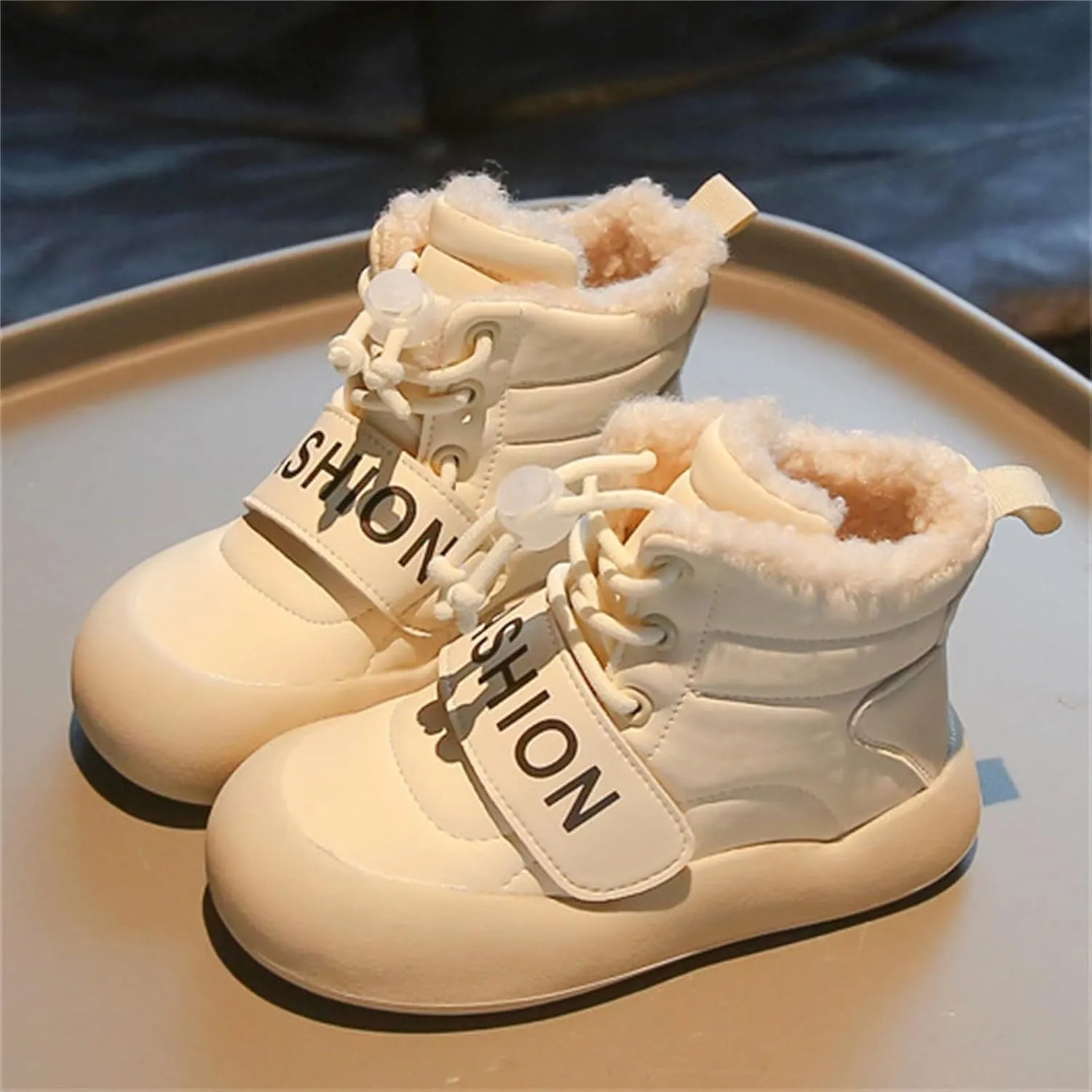 Chunky Sole Fashion Snow Booties For Kids Boys Girls Childrens Cotton Fuzzy Shoes Outdoor Comfy Warm Black Light Boots