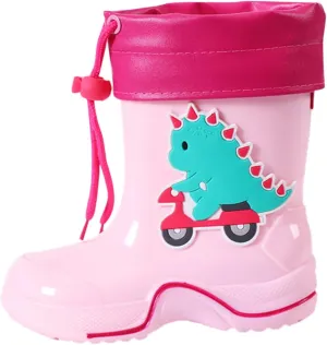 Classic Dinosaur Children Rainboots PVC Rubber Children Water Shoes Fleece Rain Boots Kids Baby Girls Dress Shoes Size 5
