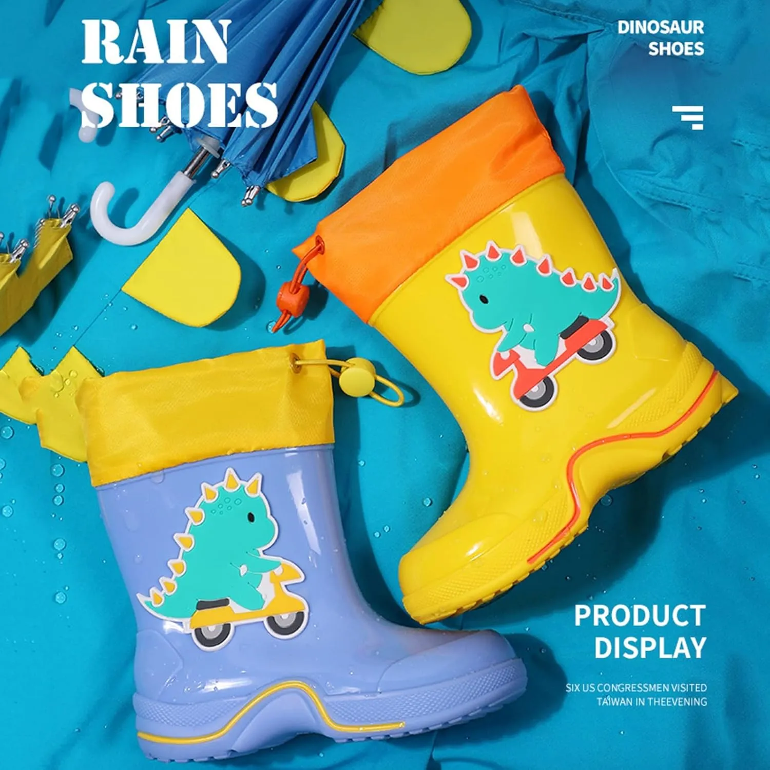 Classic Dinosaur Children Rainboots PVC Rubber Children Water Shoes Fleece Rain Boots Kids Baby Girls Dress Shoes Size 5
