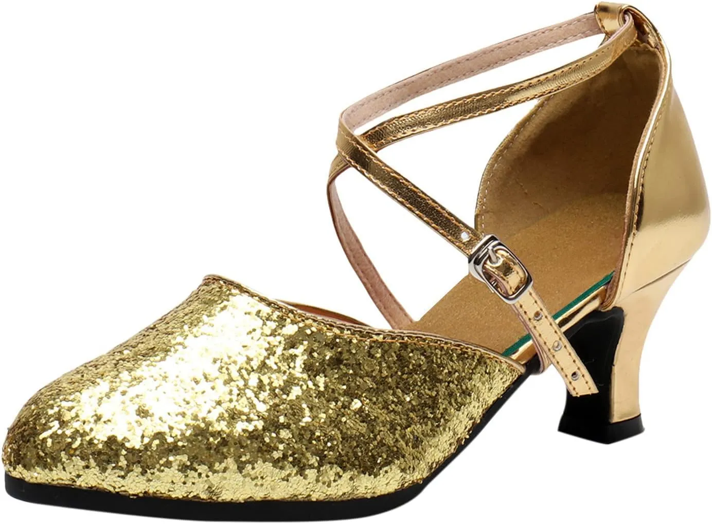 CsgrFagr Women Rhinestone Ballroom Dance Shoes Latin Salsa Performance Dance Shoes Denim Sandals for Women Size 10 (Gold, 9)