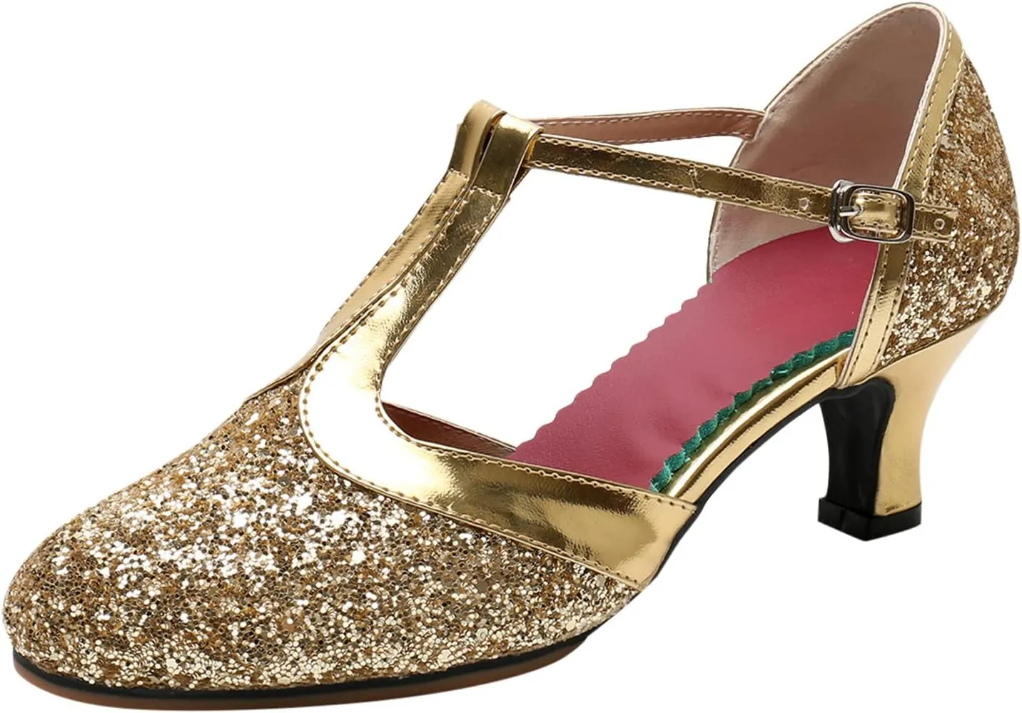 CsgrFagr Women Rhinestone Ballroom Dance Shoes Latin Salsa Performance Dance Shoes Slide Sandals Women Adjustable (Gold, 8.5)