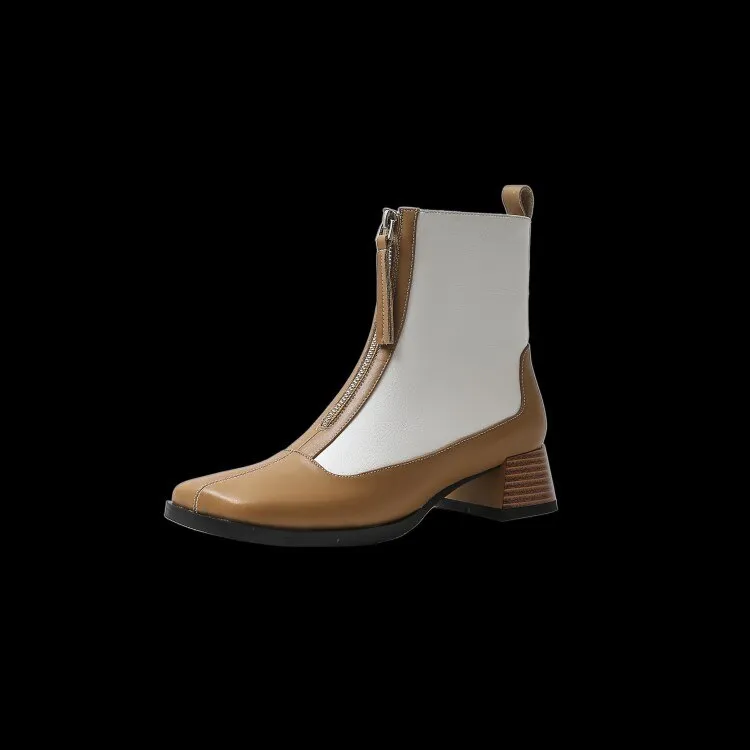 deanwangkt  fashion inspo   New Fall Shoes Women Square Toe Chunky Heel Boots Women Genuine Leather Mixed Colors Women Boots Fashion Boots Black Women Shoes