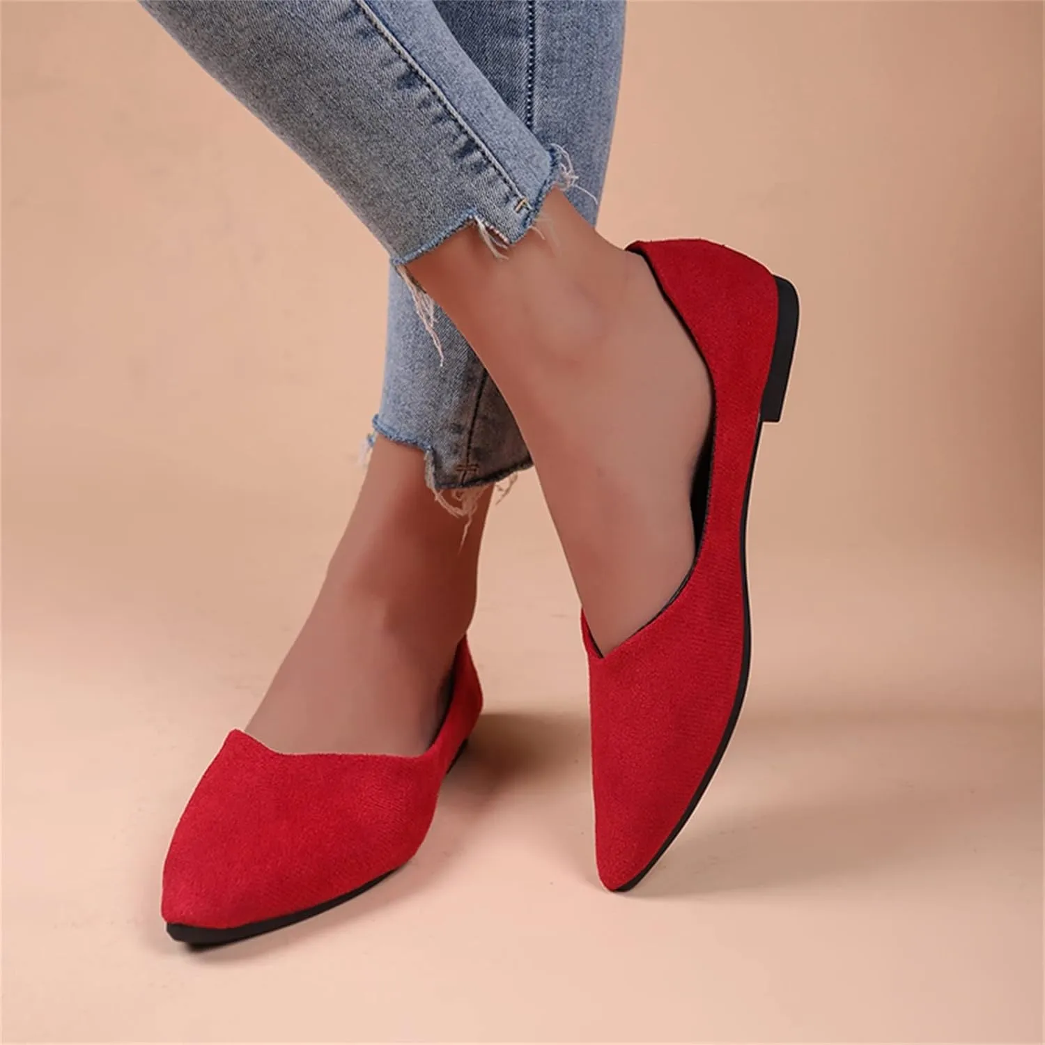Dress Shoes for Women Suede Flat Shoes Slip On Ballet Flats Pointed Toe Walking Shoes Business Shoes Office Shoes