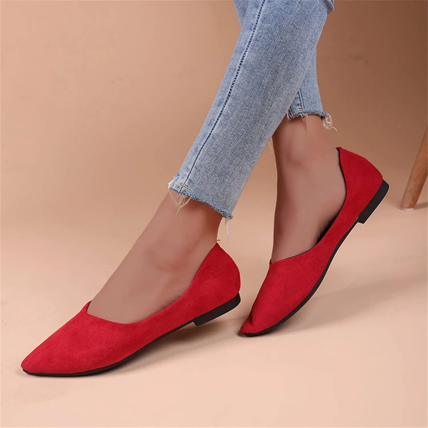 Dress Shoes for Women Suede Flat Shoes Slip On Ballet Flats Pointed Toe Walking Shoes Business Shoes Office Shoes