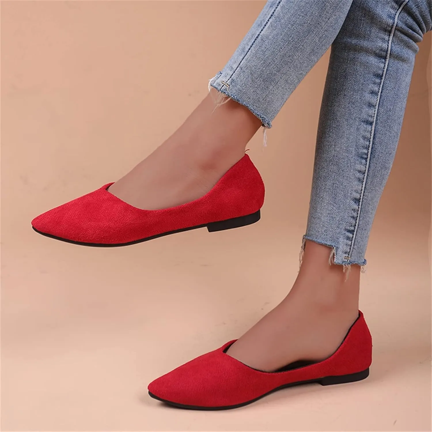 Dress Shoes for Women Suede Flat Shoes Slip On Ballet Flats Pointed Toe Walking Shoes Business Shoes Office Shoes