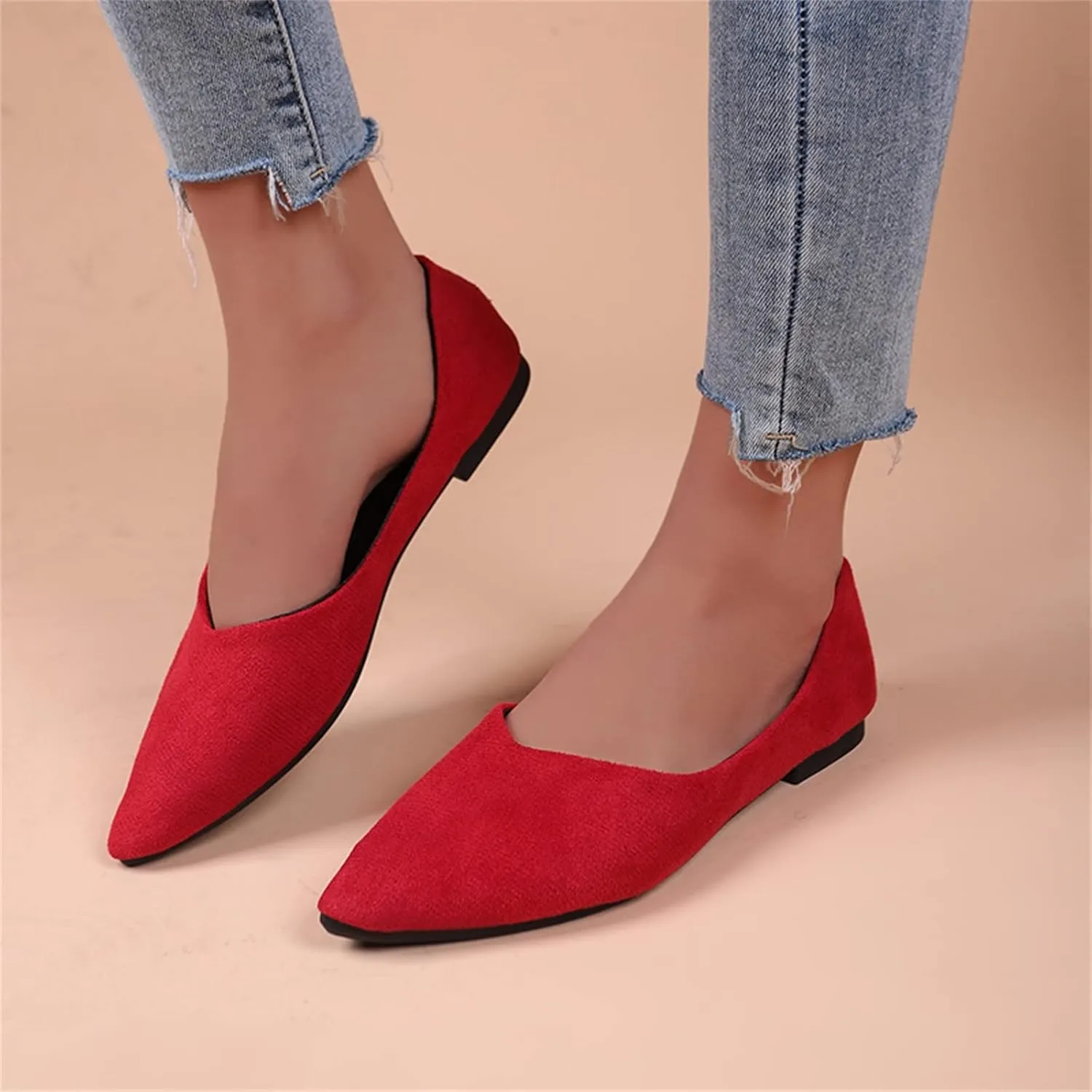 Dress Shoes for Women Suede Flat Shoes Slip On Ballet Flats Pointed Toe Walking Shoes Business Shoes Office Shoes