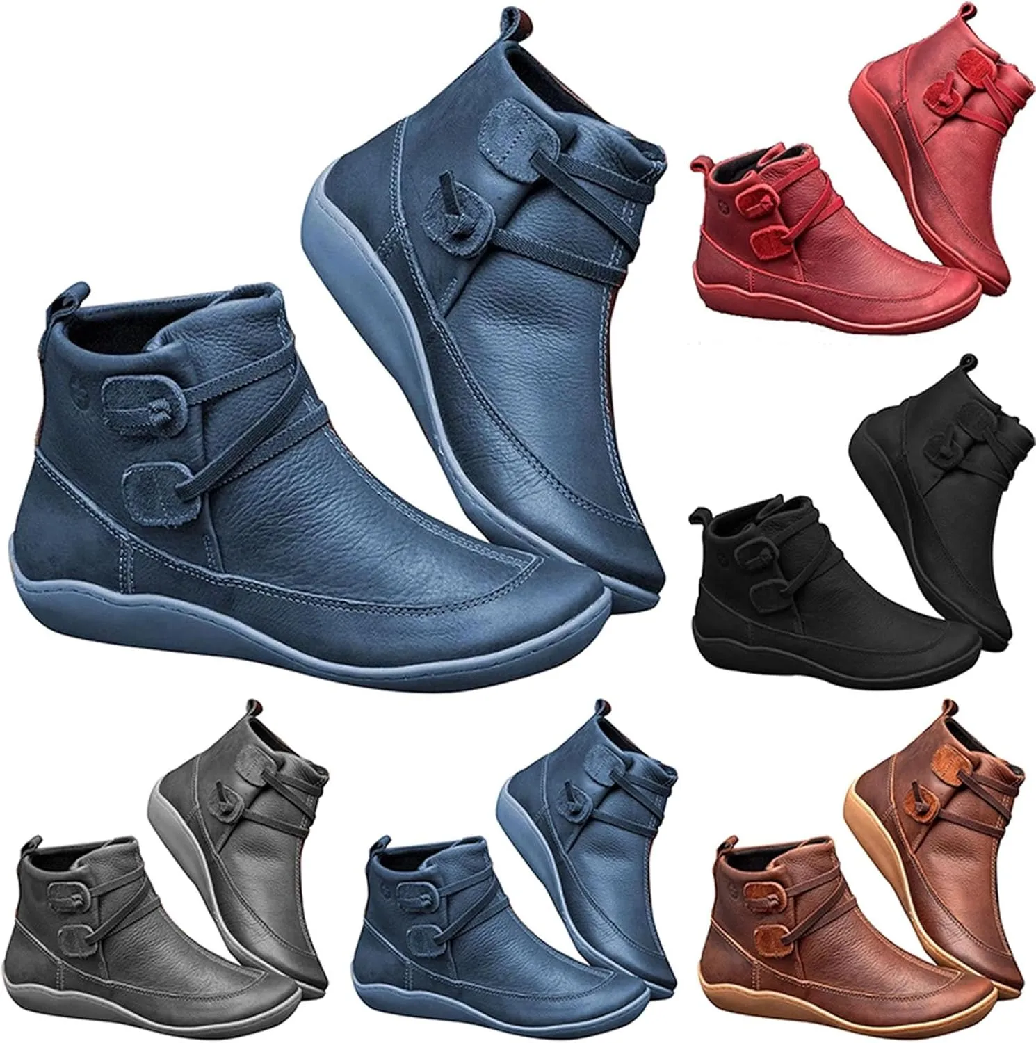 Fall Boots Women Ankle Black Wedge Booties Short Boots for Women Flat Boot Laces Comfy Casual Closed Back Lace-up Round Toe Comfortable Low Heel