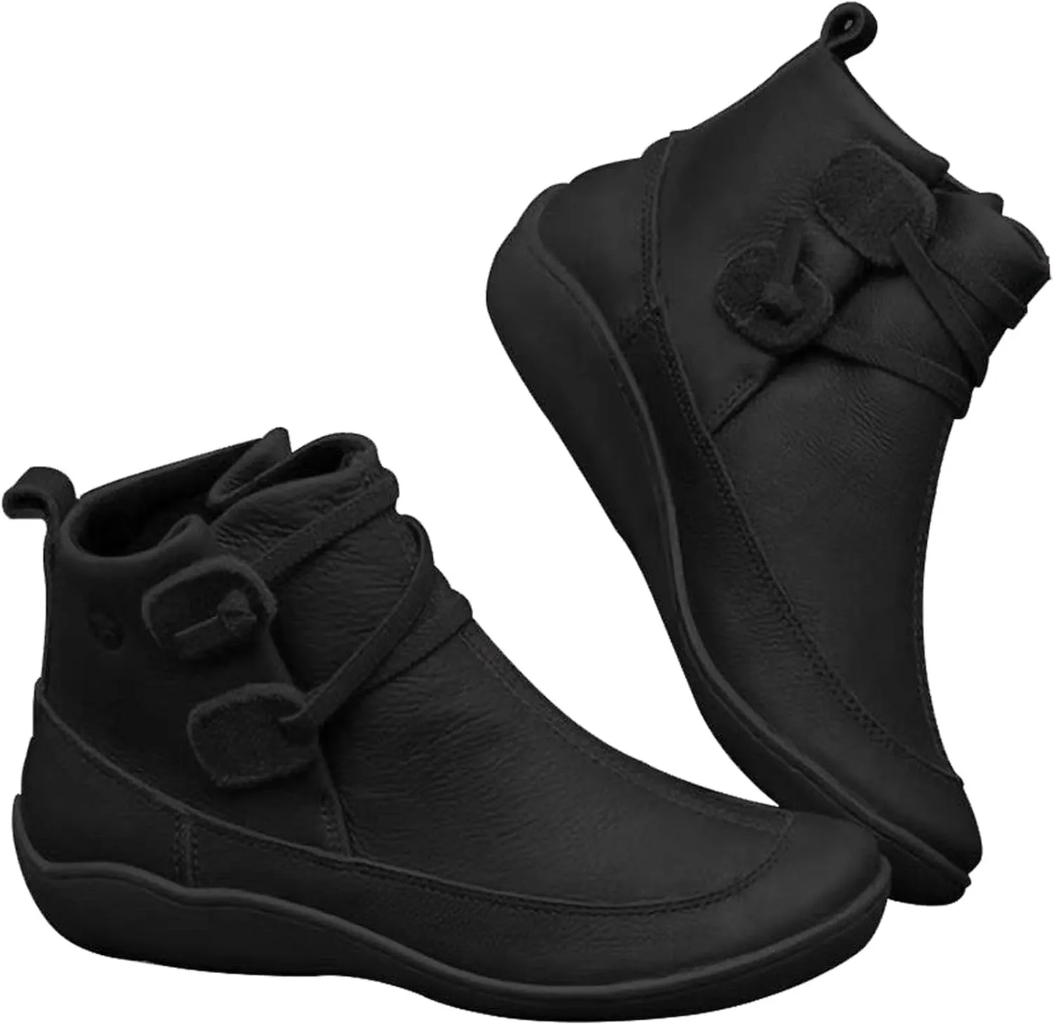 Fall Boots Women Ankle Black Wedge Booties Short Boots for Women Flat Boot Laces Comfy Casual Closed Back Lace-up Round Toe Comfortable Low Heel