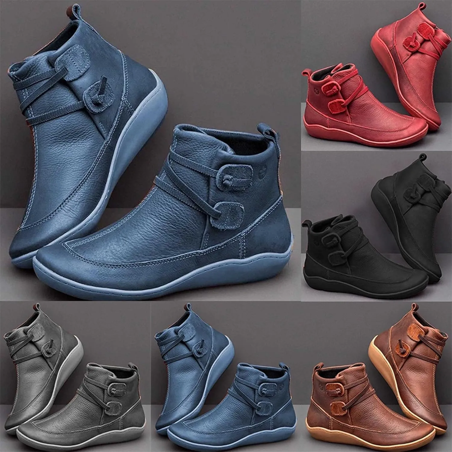 Fall Boots Women Ankle Black Wedge Booties Short Boots for Women Flat Boot Laces Comfy Casual Closed Back Lace-up Round Toe Comfortable Low Heel