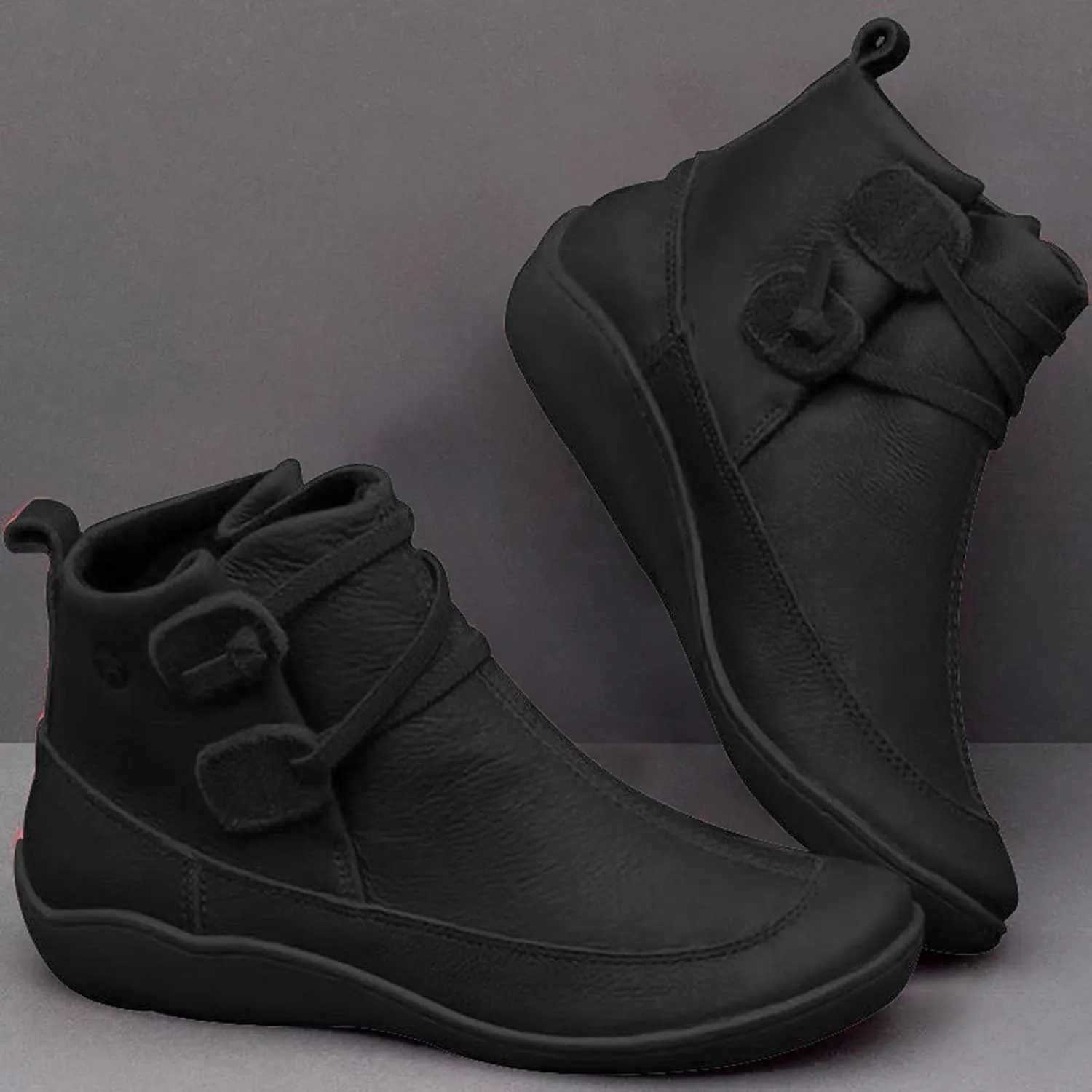 Fall Boots Women Ankle Black Wedge Booties Short Boots for Women Flat Boot Laces Comfy Casual Closed Back Lace-up Round Toe Comfortable Low Heel