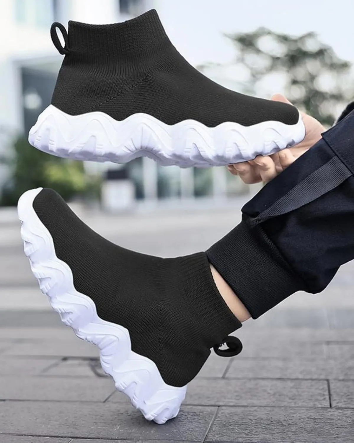 FUNCOS Slip On High Top Sneakers for Boys & Girls - Breathable Knit Walking Shoes, Lightweight Unisex Sports Sneakers with Arch Support