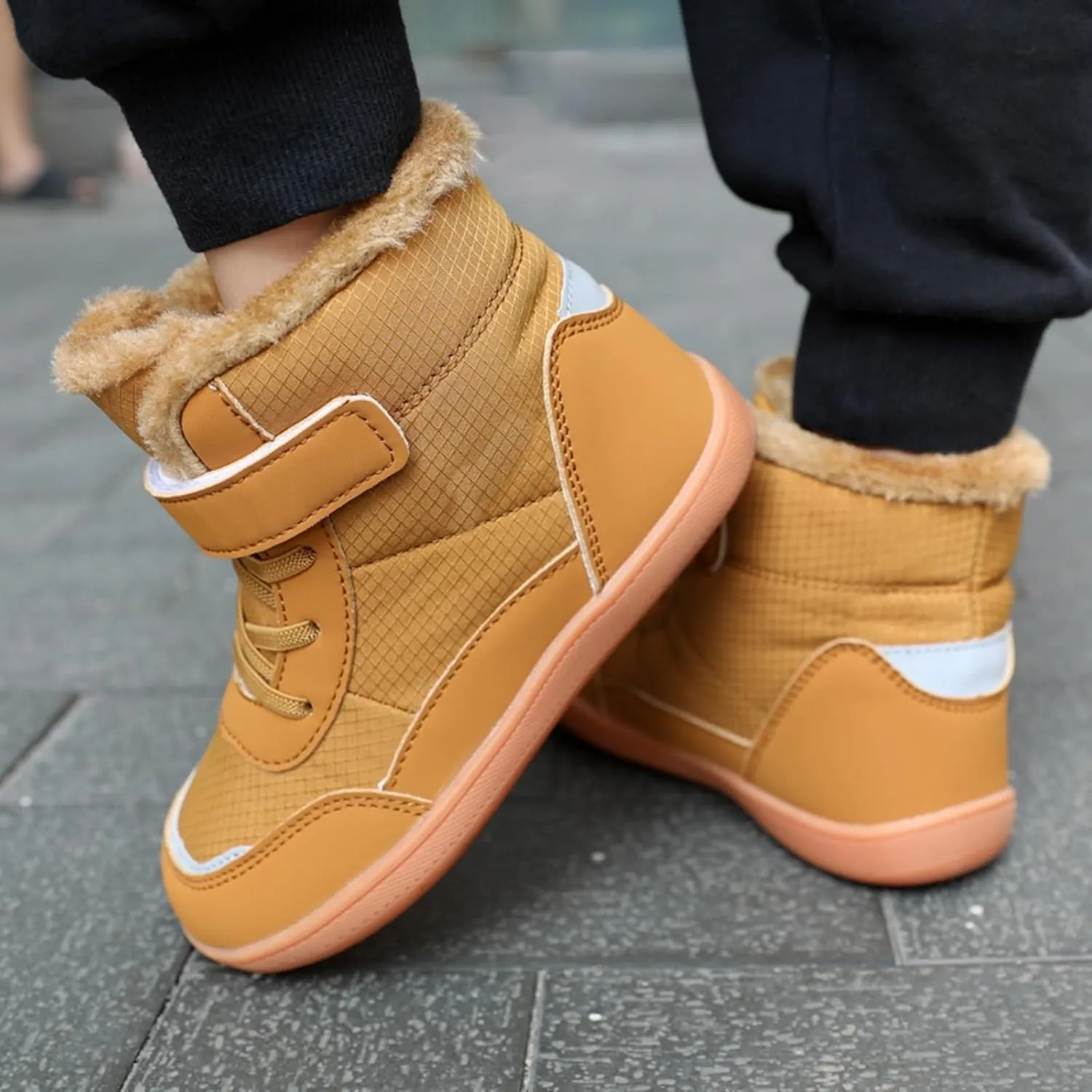 Fuzzy Lined Warm Snow Booties For Childrens Boys Girls Kids Open Toe Leather Soft Sole Boots Shoes Non Slip Sneaker