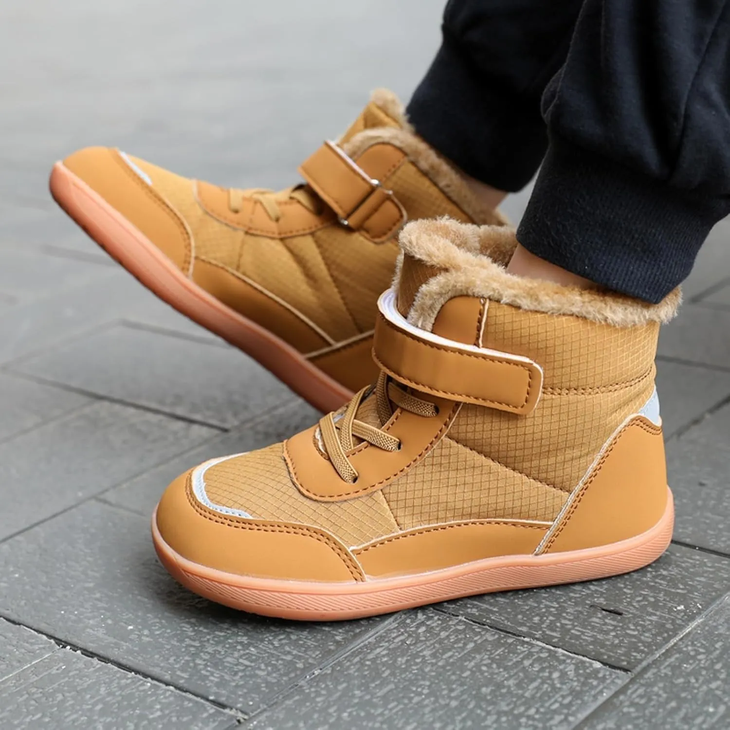Fuzzy Lined Warm Snow Booties For Childrens Boys Girls Kids Open Toe Leather Soft Sole Boots Shoes Non Slip Sneaker