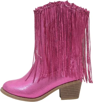 Girls Cowboy Boots Kids Glitter Mid Calf Western Cowgirl Boots Fashion Sparkly Sequins Tassel Riding Shoes with Heel