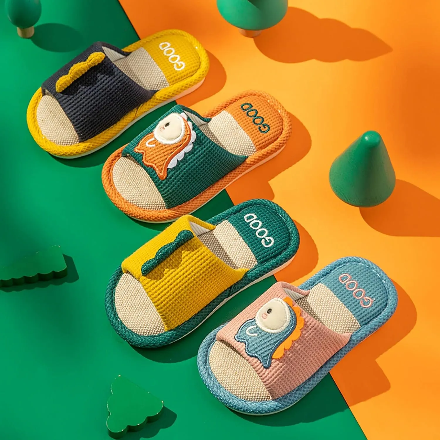 Girls Cute Cartoon Dinosaur Soft Indoor Slippers Kids Unisex Open Toe Cotton Slip On Home Shoes Comfortable Slides