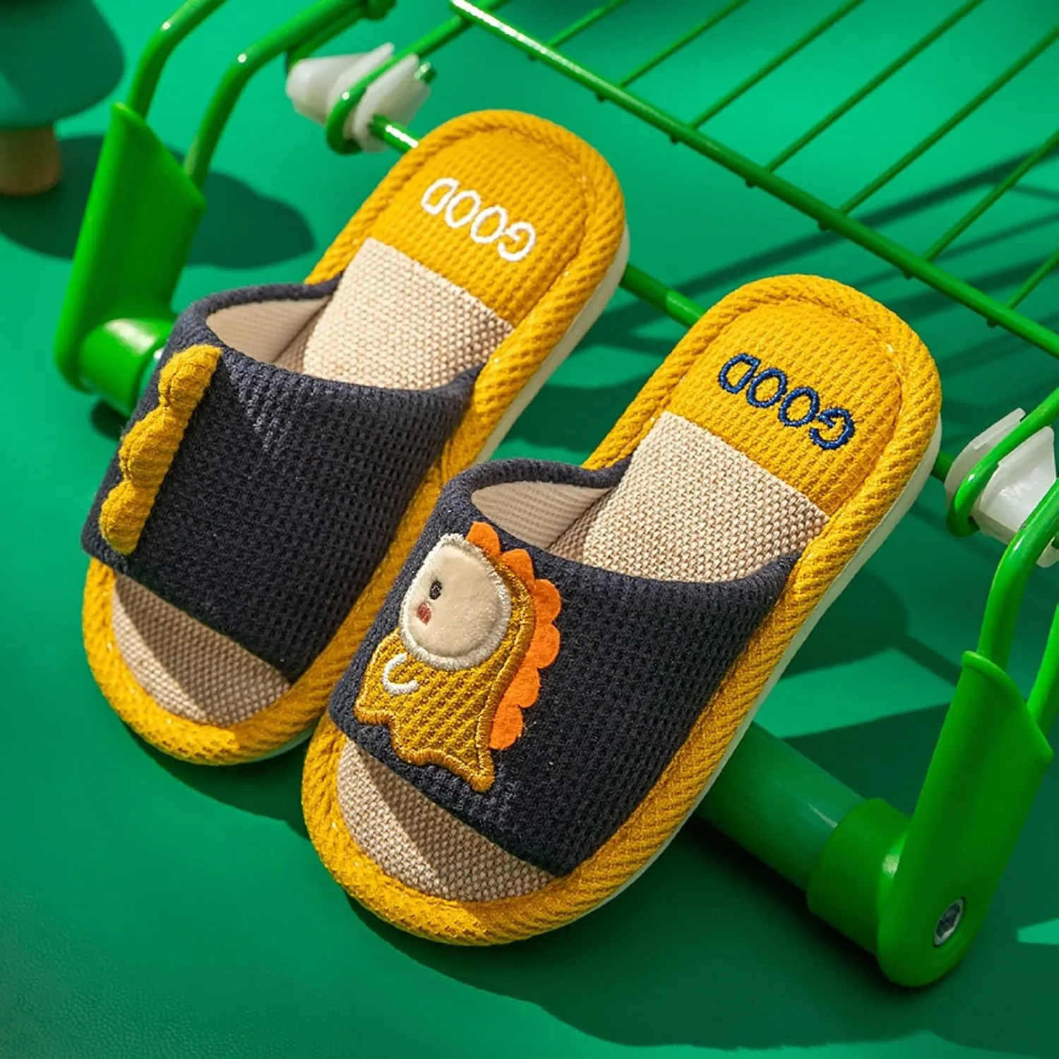 Girls Cute Cartoon Dinosaur Soft Indoor Slippers Kids Unisex Open Toe Cotton Slip On Home Shoes Comfortable Slides