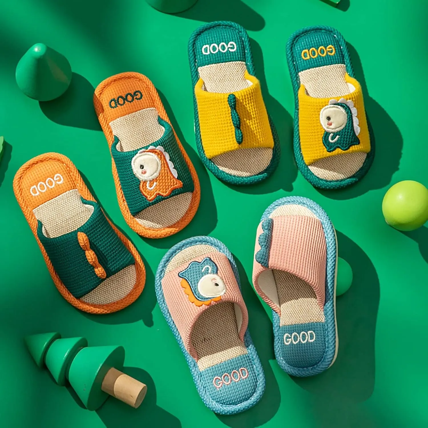Girls Cute Cartoon Dinosaur Soft Indoor Slippers Kids Unisex Open Toe Cotton Slip On Home Shoes Comfortable Slides