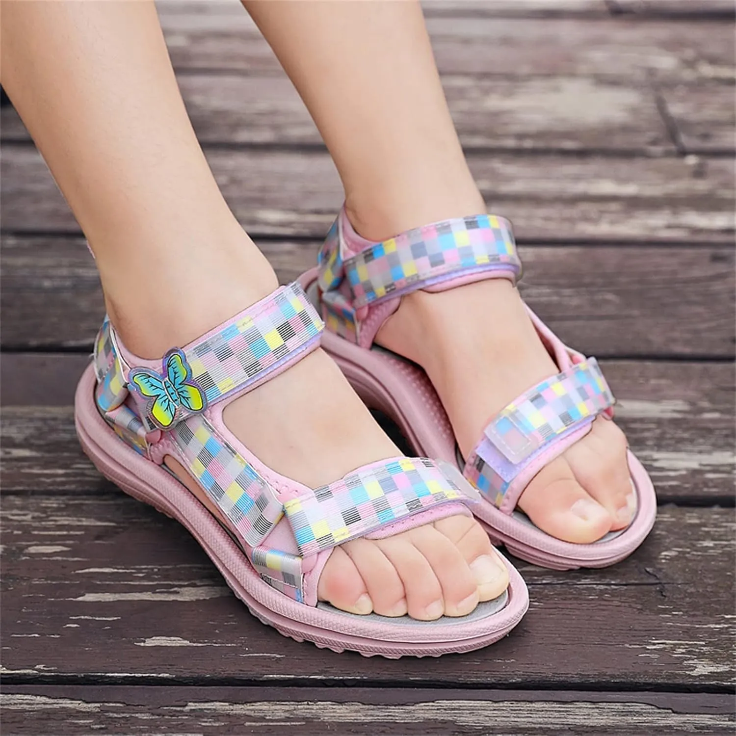 Girl's Hiking Sandals Kids Adjustable Straps Open Toe Lightweight Sport Shoes Toddler Home Slippers for Kids Girls