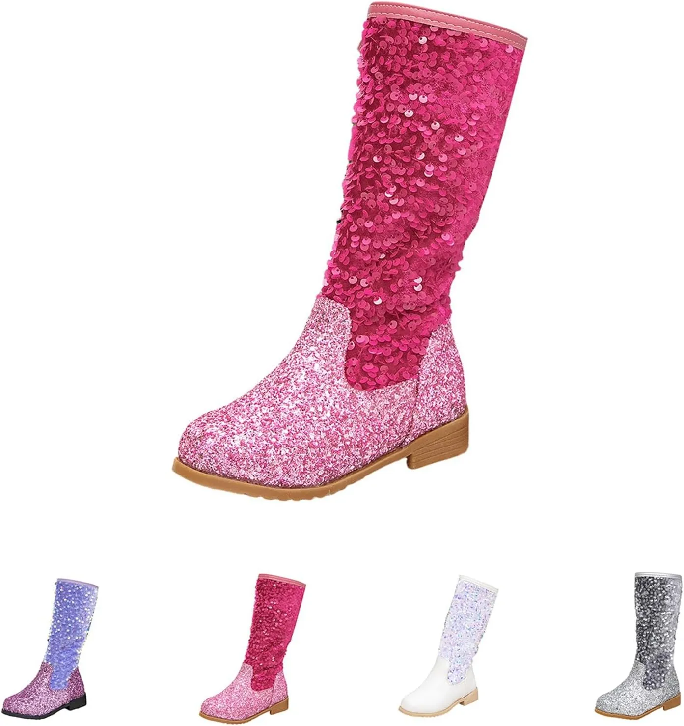 Girls Kids hinestone Mid Calf Riding Boots Sequin Fleece Plush Chunky Comfort Warm Lined Outdoor Casual Shoes