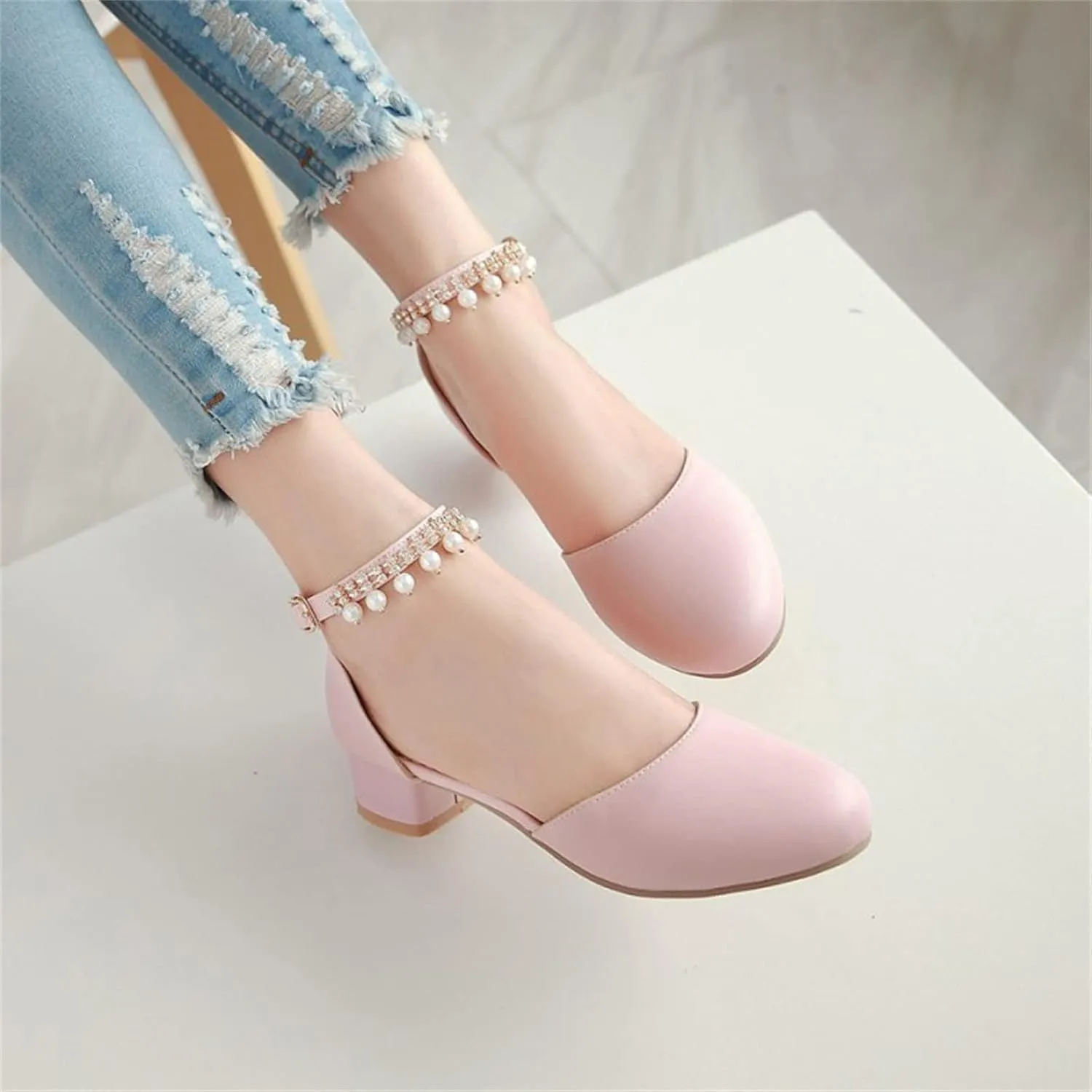 Girls Mary Jane Dress Shoes Pumps Low Heels Flower Party High School Prom Sandals Shining Lightweight Princess Soft Summer Sandals