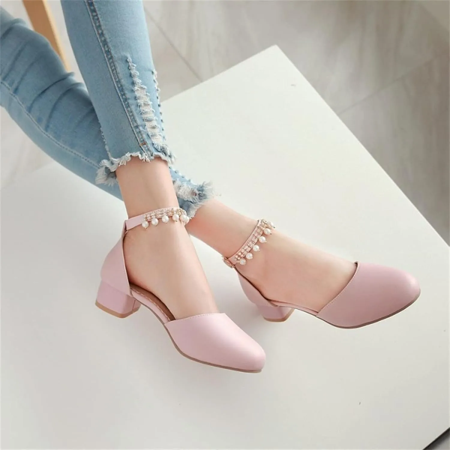 Girls Mary Jane Dress Shoes Pumps Low Heels Flower Party High School Prom Sandals Shining Lightweight Princess Soft Summer Sandals