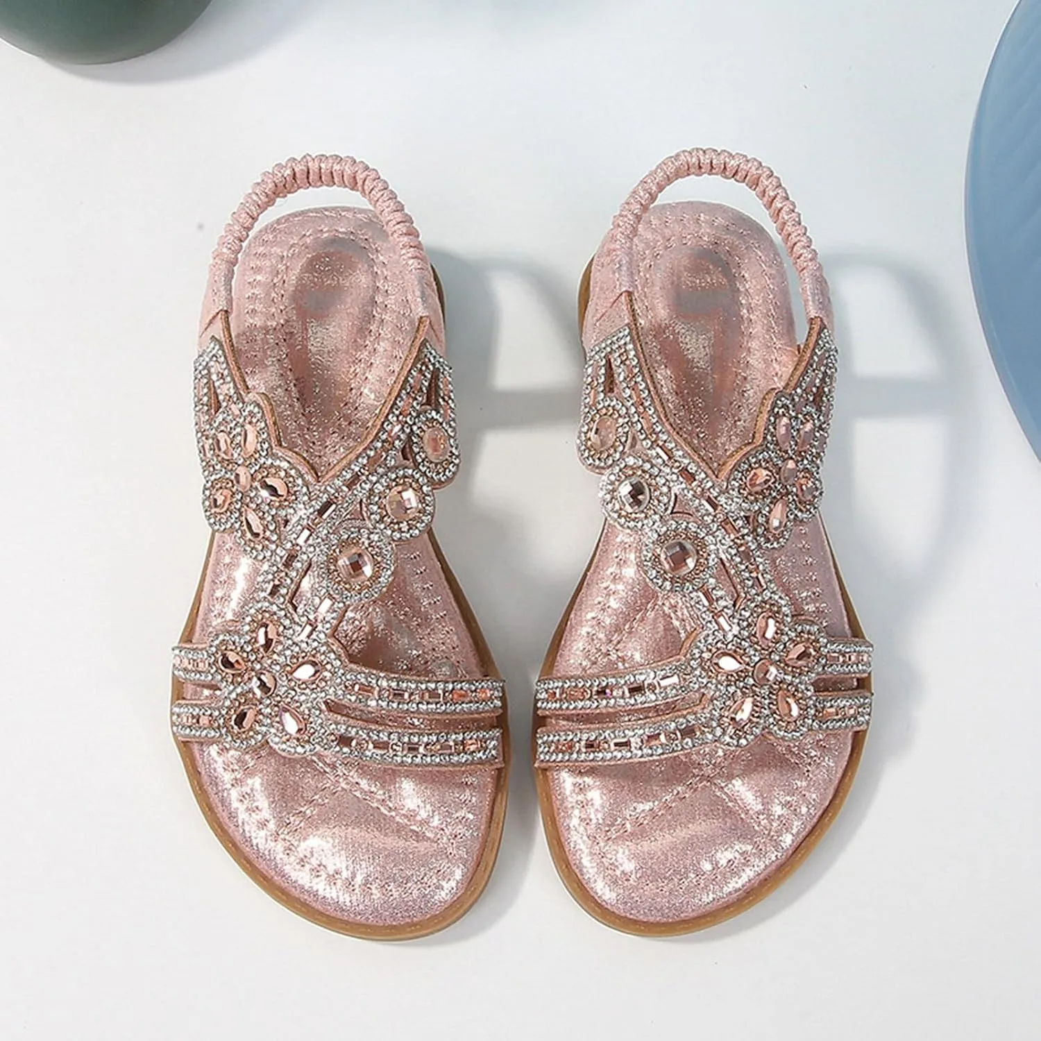 Girls Sandals for Big Kid Girls Glitter Beach Shoes Shoes Flat Summer Glitter Boho Comfortable Sandals With Rhinestones