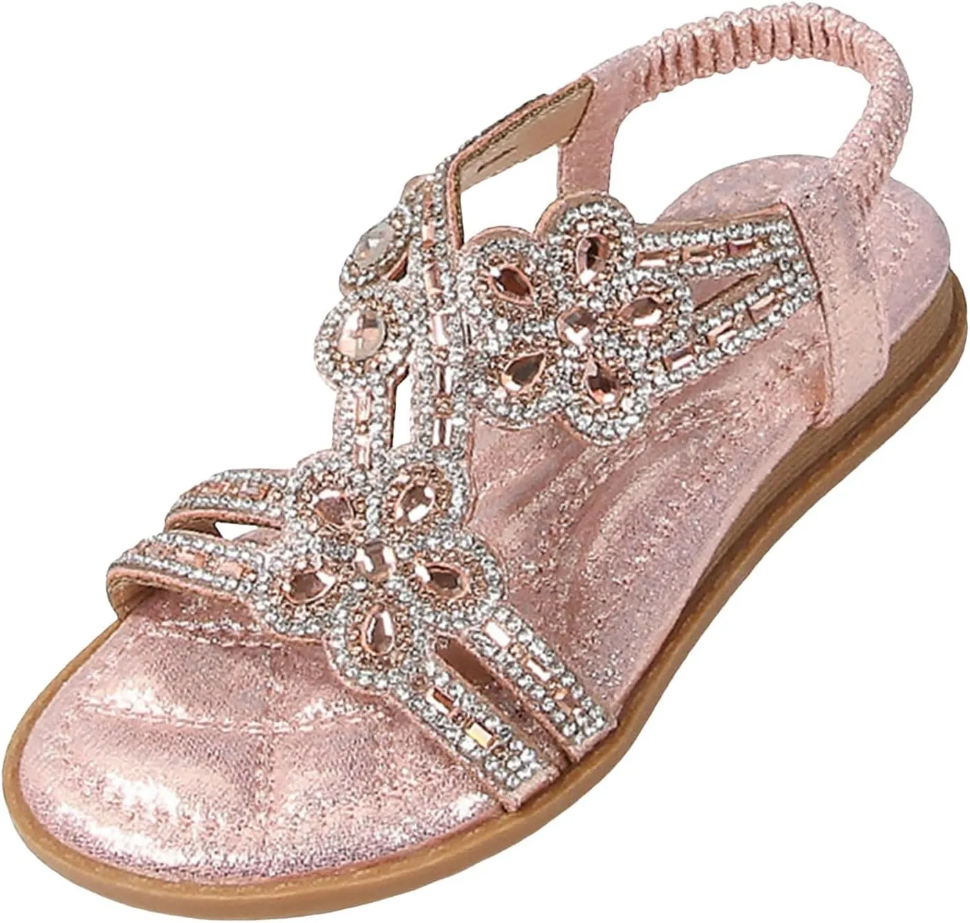 Girls Sandals for Big Kid Girls Glitter Beach Shoes Shoes Flat Summer Glitter Boho Comfortable Sandals With Rhinestones