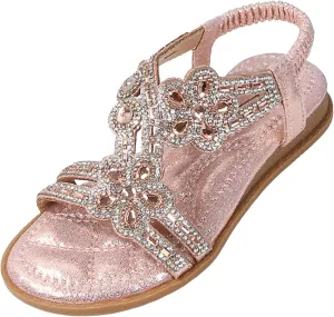 Girls Sandals for Big Kid Girls Glitter Beach Shoes Shoes Flat Summer Glitter Boho Comfortable Sandals With Rhinestones