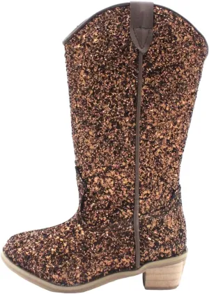 Girls Sequin Sparkly Cowboy Boots Kids hinestone Glitter Low Heel Wedding Dress Booties Western Pointed Toe Shoes