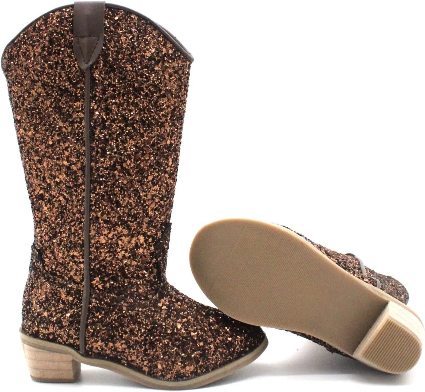 Girls Sequin Sparkly Cowboy Boots Kids hinestone Glitter Low Heel Wedding Dress Booties Western Pointed Toe Shoes