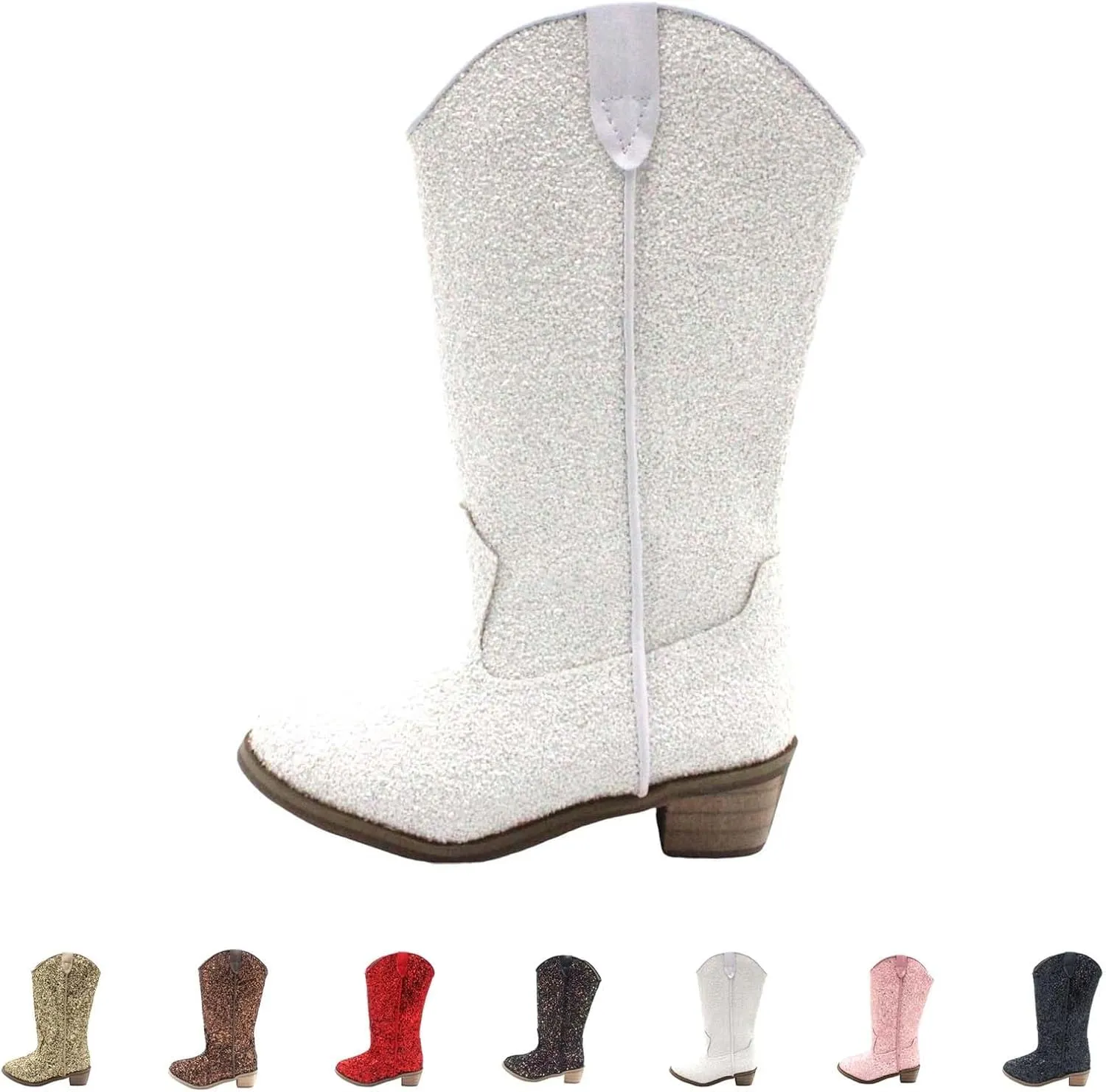 Girls Sequin Sparkly Cowboy Boots Kids hinestone Glitter Low Heel Wedding Dress Booties Western Toddler Shoes Winter
