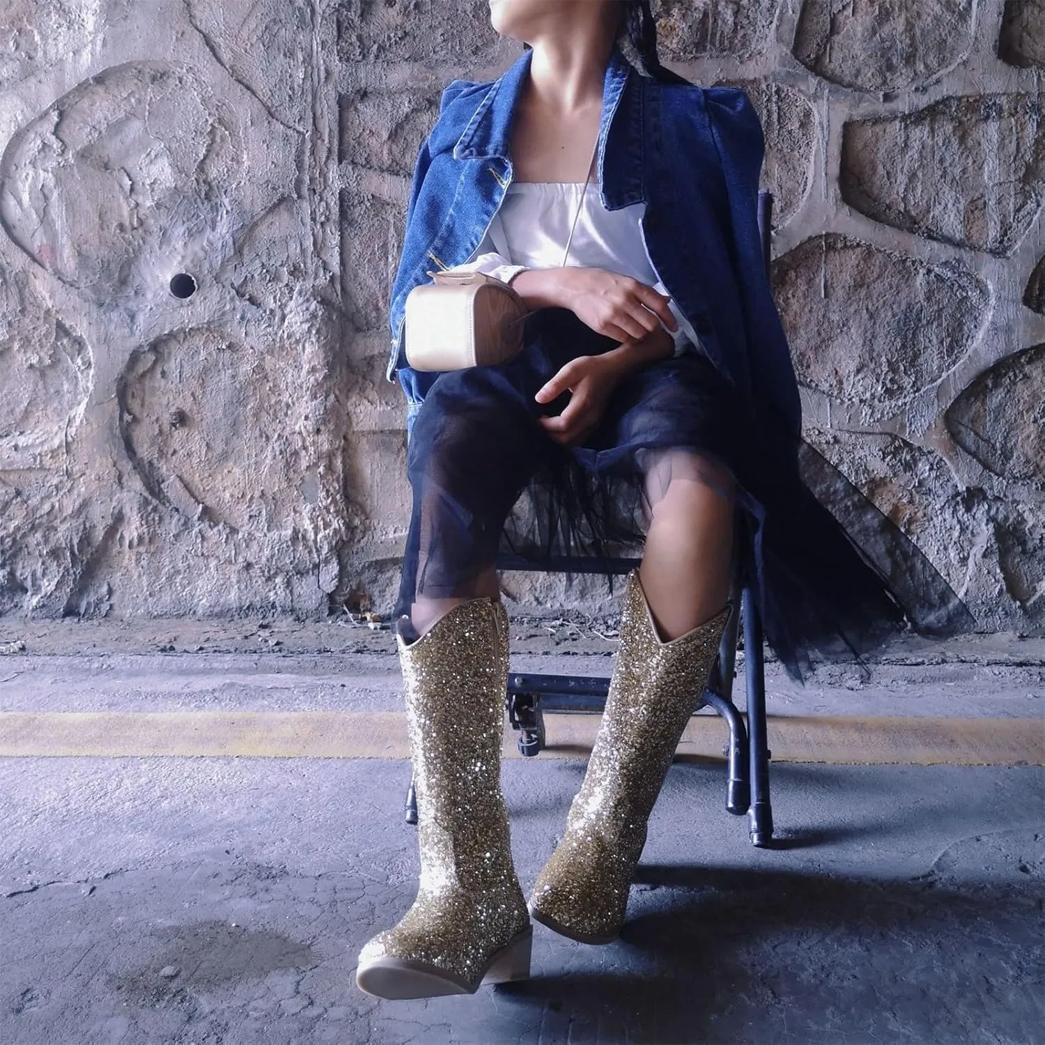 Girls Sequin Sparkly Cowboy Boots Kids hinestone Glitter Low Heel Wedding Dress Booties Western Toddler Shoes Winter