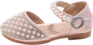 Girls Wedding Party Pearls Dress Sandals Kids Princess Low Heel Mary Jane Ankle Buckle Strap Formal Dressing Shoes