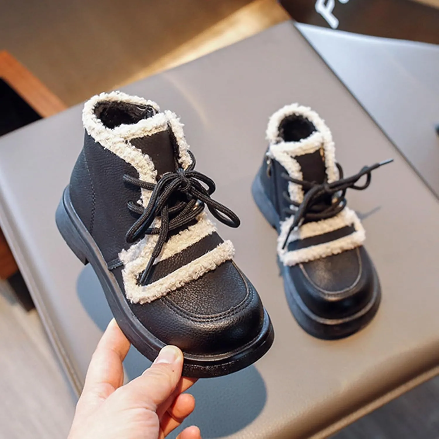 Girls Winter Water Proof Plush Booties Lace-up Non-Slip Platform Soft Sole Thick Faux Fr Tall Little Kid Winter Boot