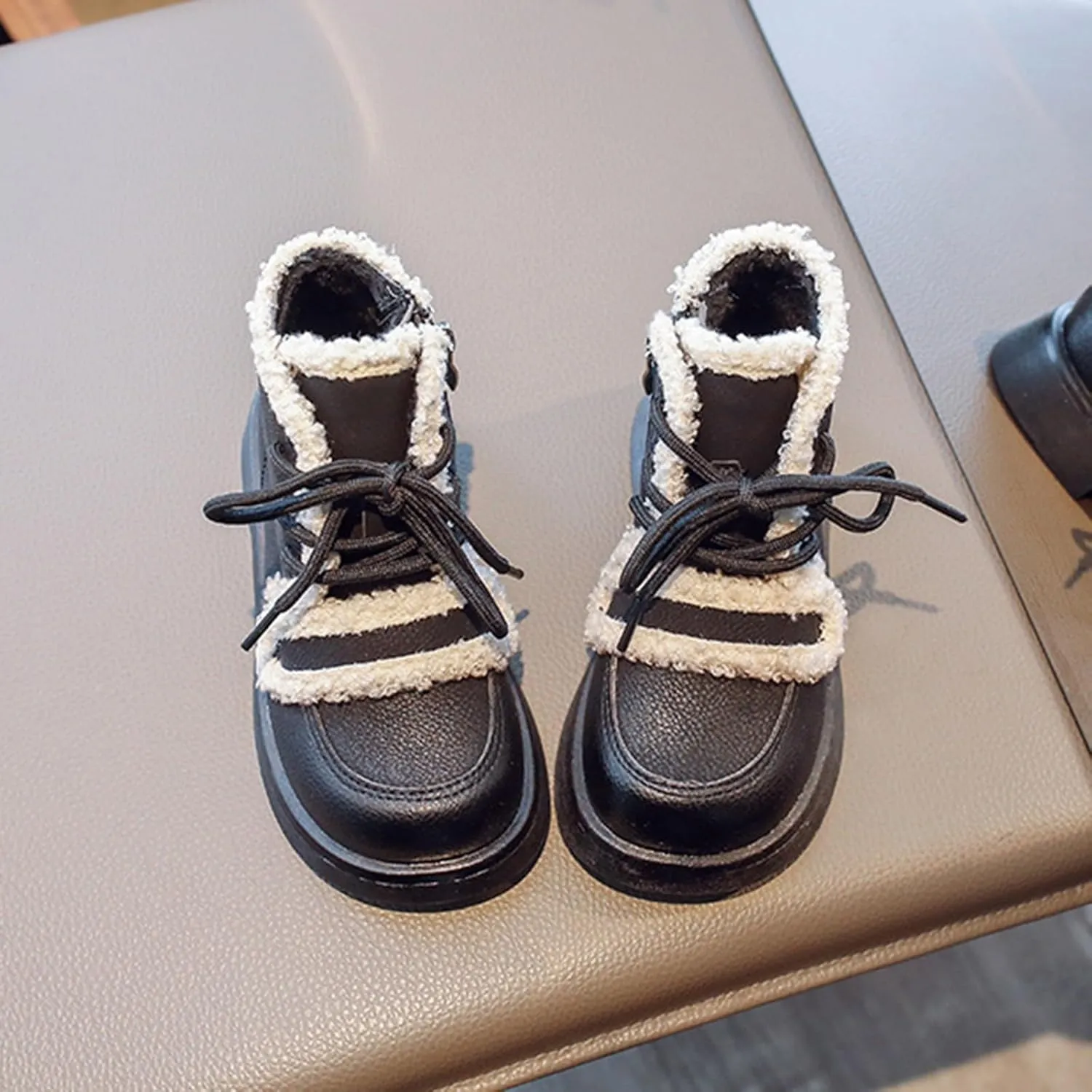 Girls Winter Water Proof Plush Booties Lace-up Non-Slip Platform Soft Sole Thick Faux Fr Tall Little Kid Winter Boot