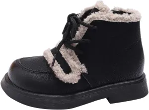 Girls Winter Water Proof Plush Booties Lace-up Non-Slip Platform Soft Sole Thick Faux Fr Tall Little Kid Winter Boot