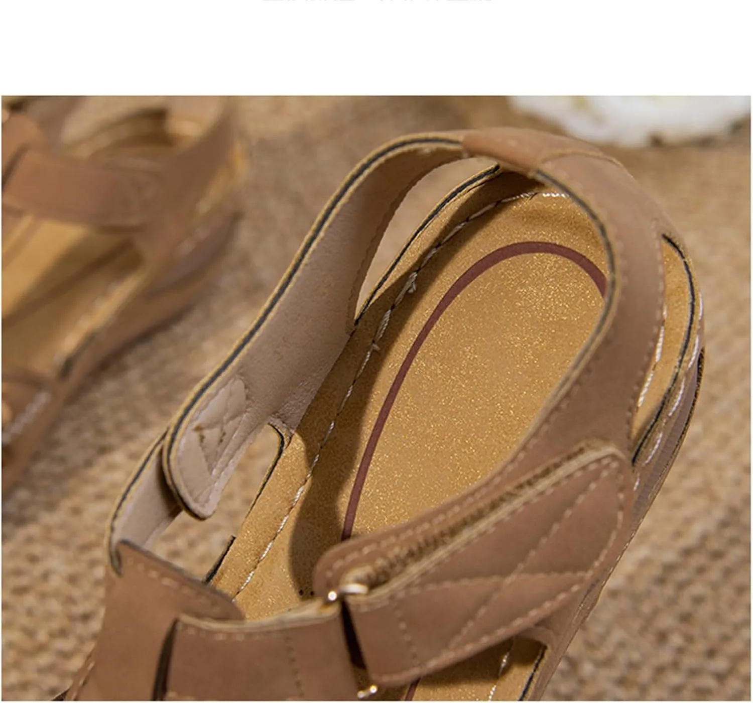 Gladiator Sandals for Women Comfortable Wide Width Lightweight Slides Sandals Hollow Out Closed Toe Wedge Sandals Retro Walking Shoes with Adjustable Hook And Loop