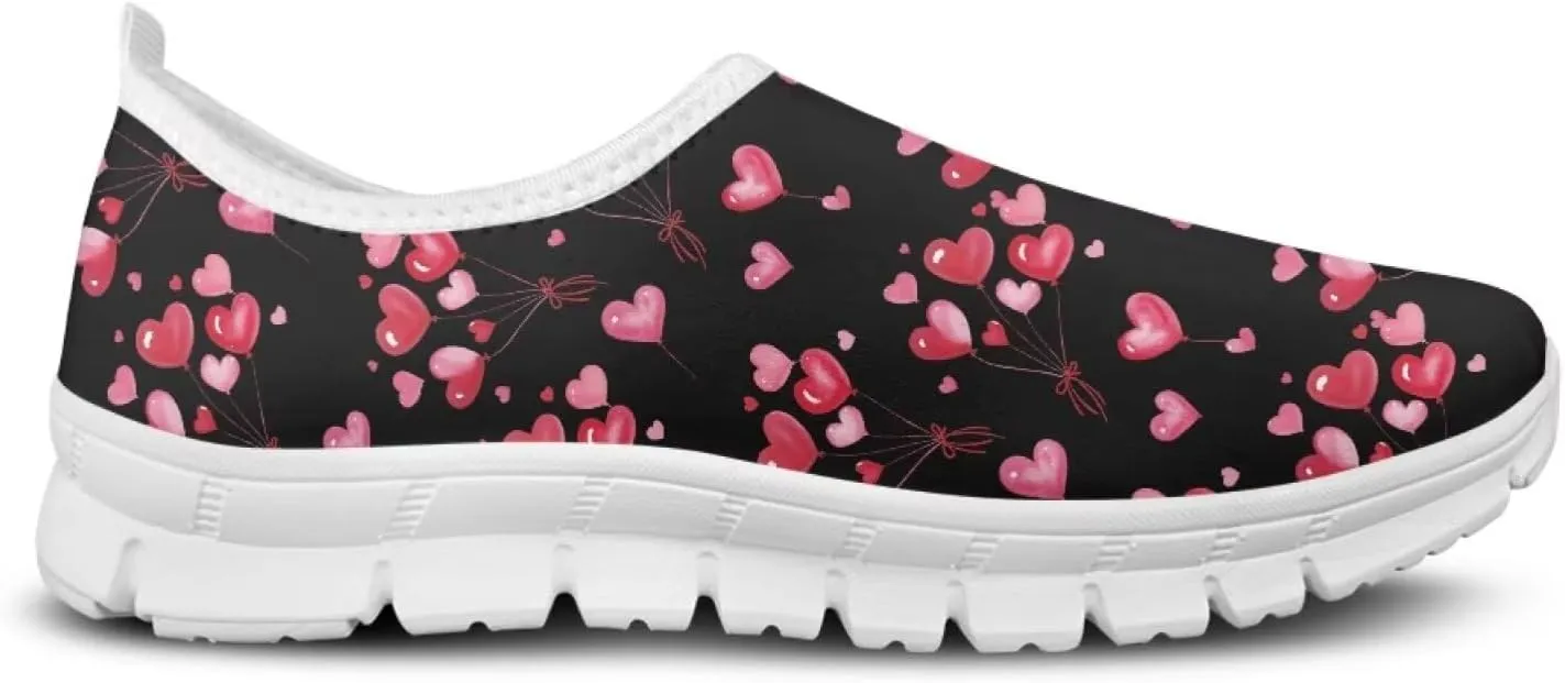 Heart Print Women's Running Shoes Slip On Sneakers Soft Loafers Low Top Non Slip Sports Walking Training Travel for Spring