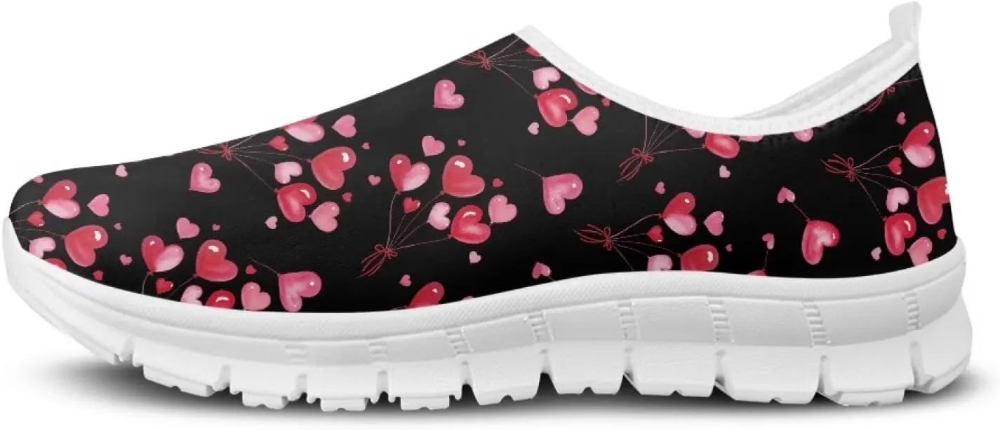 Heart Print Women's Running Shoes Slip On Sneakers Soft Loafers Low Top Non Slip Sports Walking Training Travel for Spring