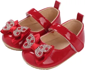 Infant Baby Girls Soft Sole Bowknot Princess Wedding Dress Mary Jane Flats Prewalker Newborn Cute Sneaker Shoes