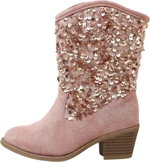 Kids Cowboy Boots Girls Fashion Glitter Mid Calf Western Cowgirl Boots Casual Sparkly Sequins Tassel Riding Shoes