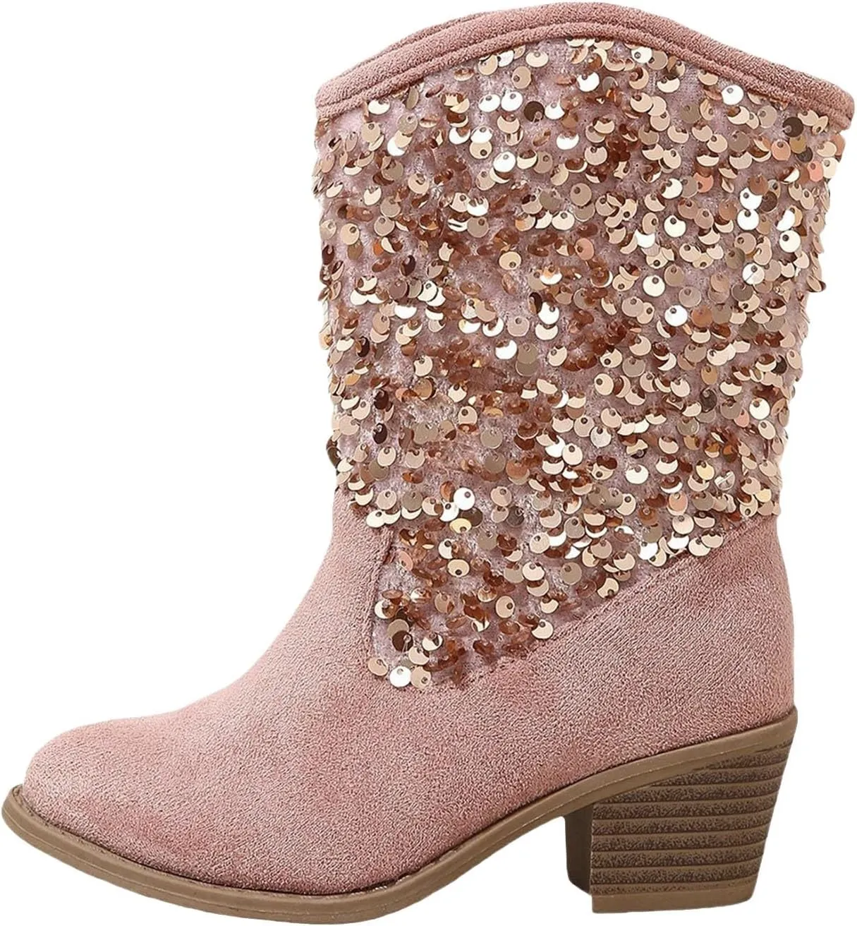 Kids Cowboy Boots Girls Fashion Glitter Mid Calf Western Cowgirl Boots Casual Sparkly Sequins Tassel Riding Shoes