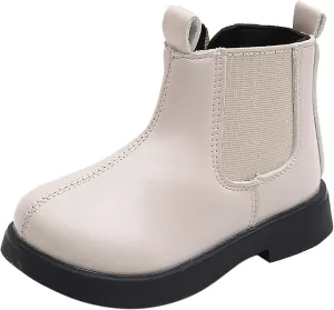 Kids Girls Ankle Bootie, Girls Leather Shoes Waterproof Leather Short Boots Non Slip Breathable Dress Nude Boots (Beige, 3.5-4 Years)