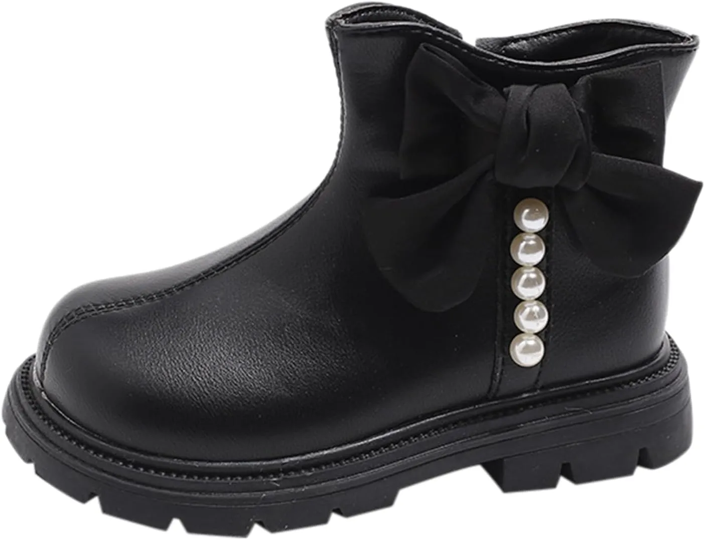 Kids Girls Pearl Bowknot Princess Dress Boots Soft Sole Anti Slip Fashion Cute Birthday Wedding Shoes with Zipper