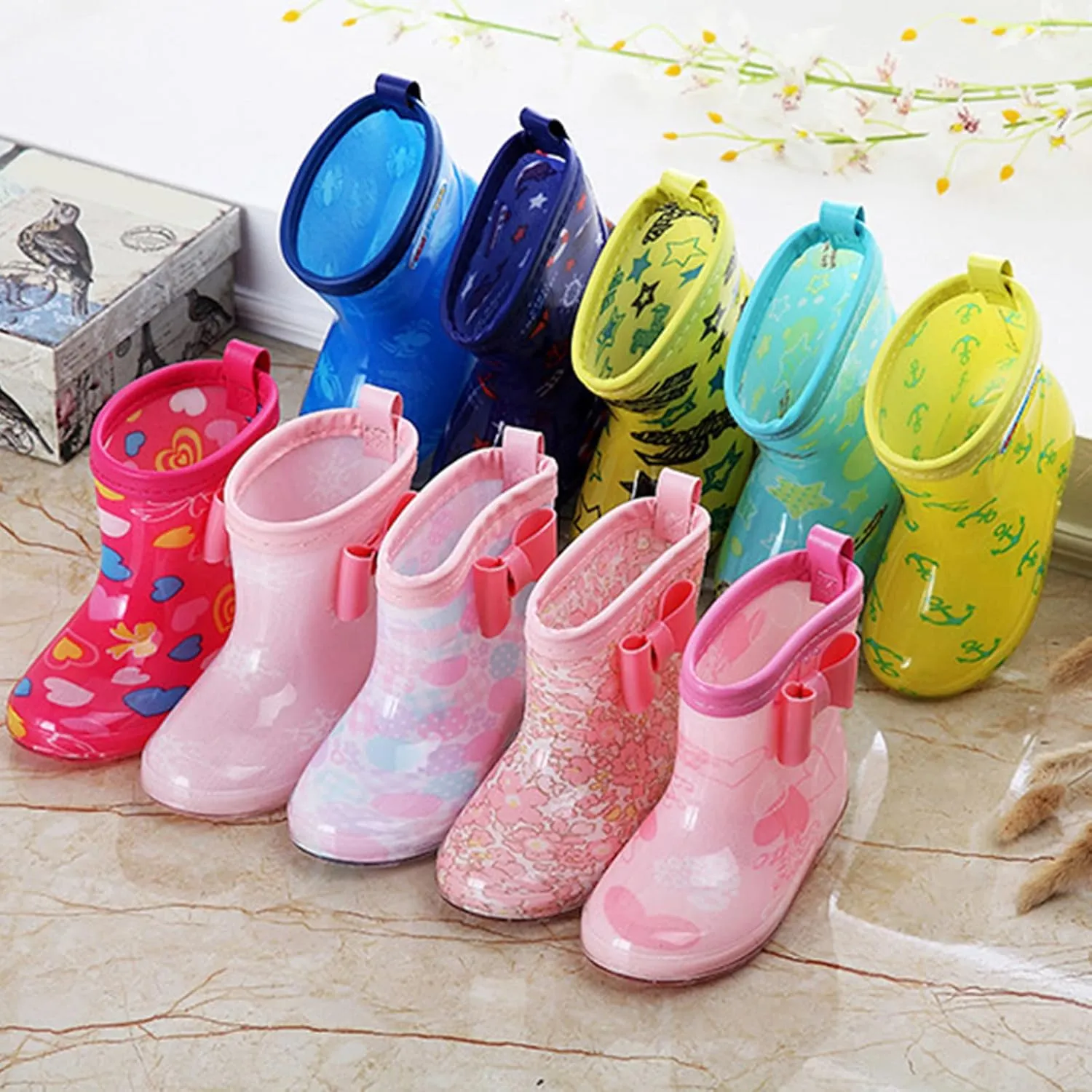 Kids Rain Boots, Toddler Girls & Boys Rain Boots Waterproof Water Shoes Non-slip Mud Boot with Non Slip Bottom