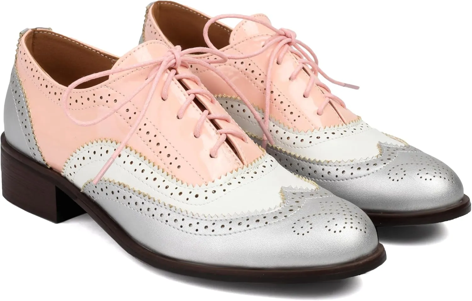Lace-up Wingtips Oxford Shoes for Women Cutout Brogues Saddle Shoes