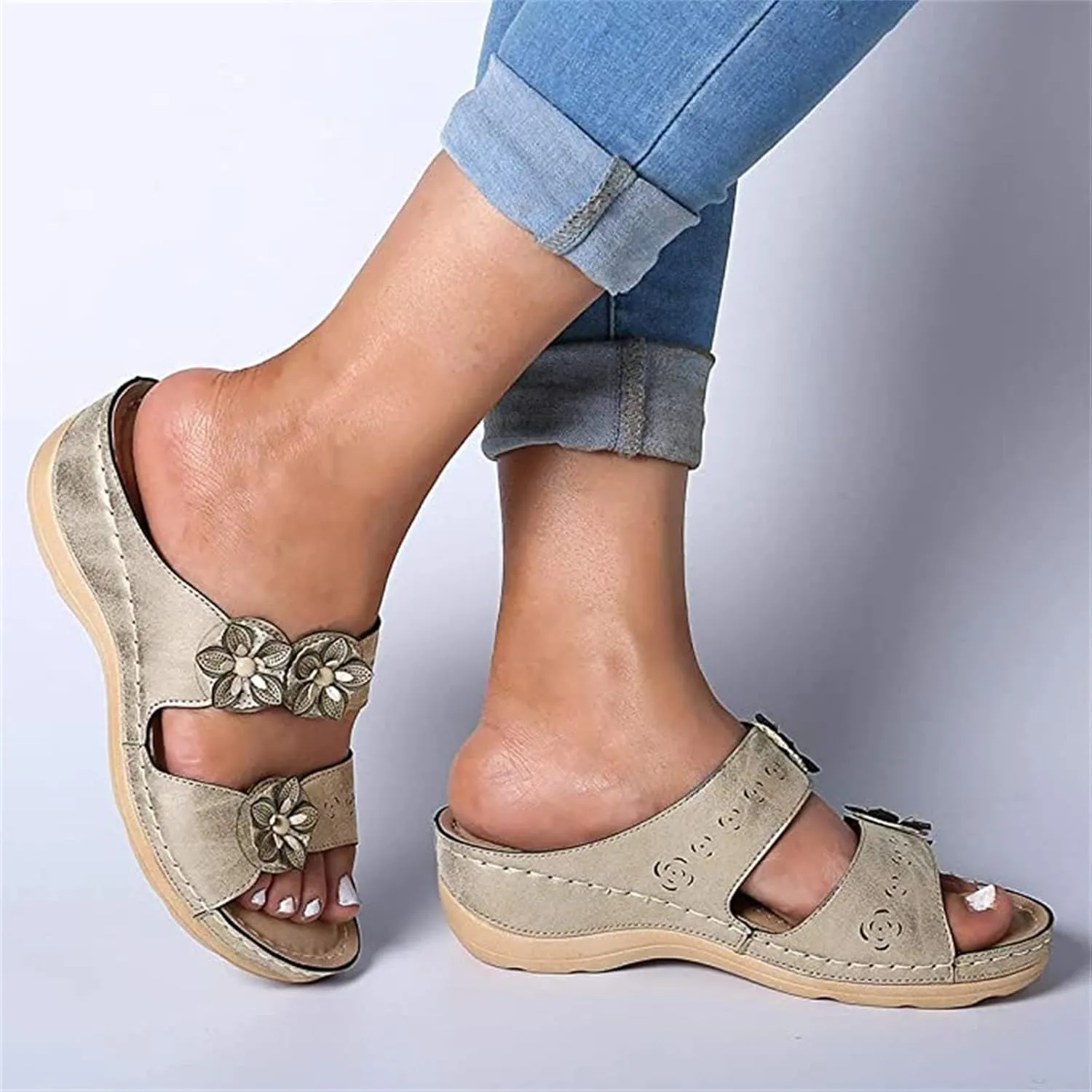 Ladmiple Orthopedic Sandals for Women Arch Support Open Toe Flip Flops Anti-Slip Platform Orthotic Sandal Walking Shoes